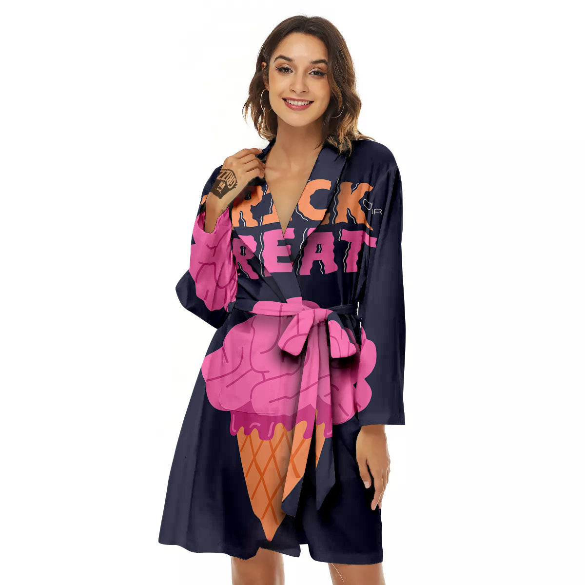 Brain Halloween Print Women's Robe-grizzshop