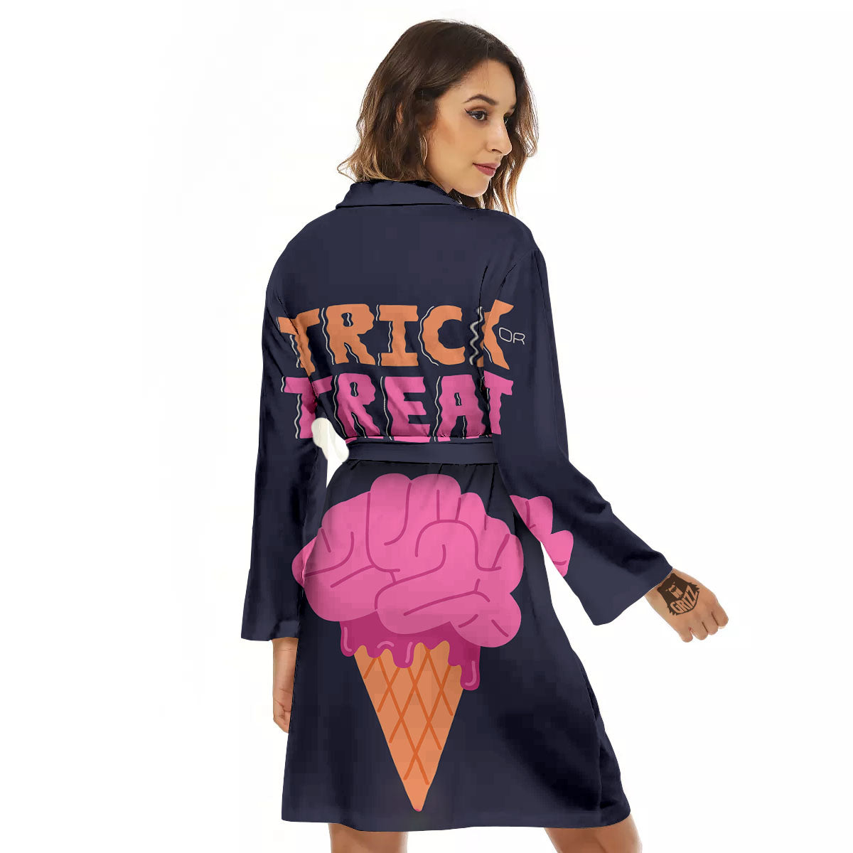 Brain Halloween Print Women's Robe-grizzshop
