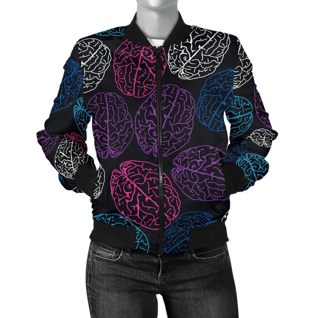 Brain Pattern Print Women Casual Bomber Jacket-grizzshop