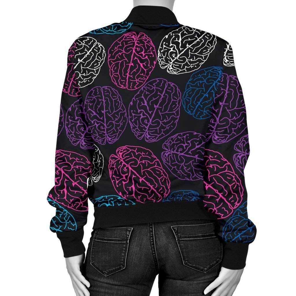 Brain Pattern Print Women Casual Bomber Jacket-grizzshop