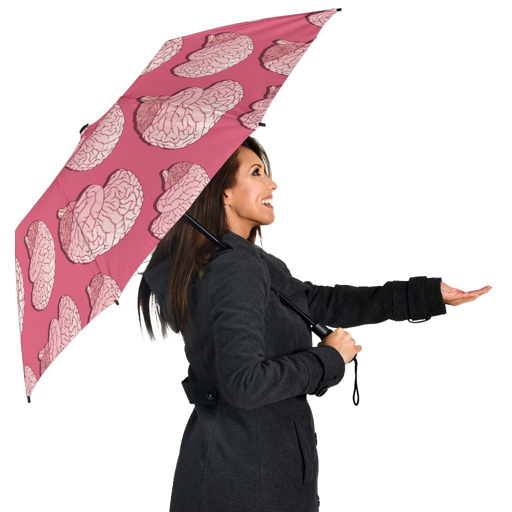 Brain Pink Pattern Print Automatic Foldable Umbrella-grizzshop