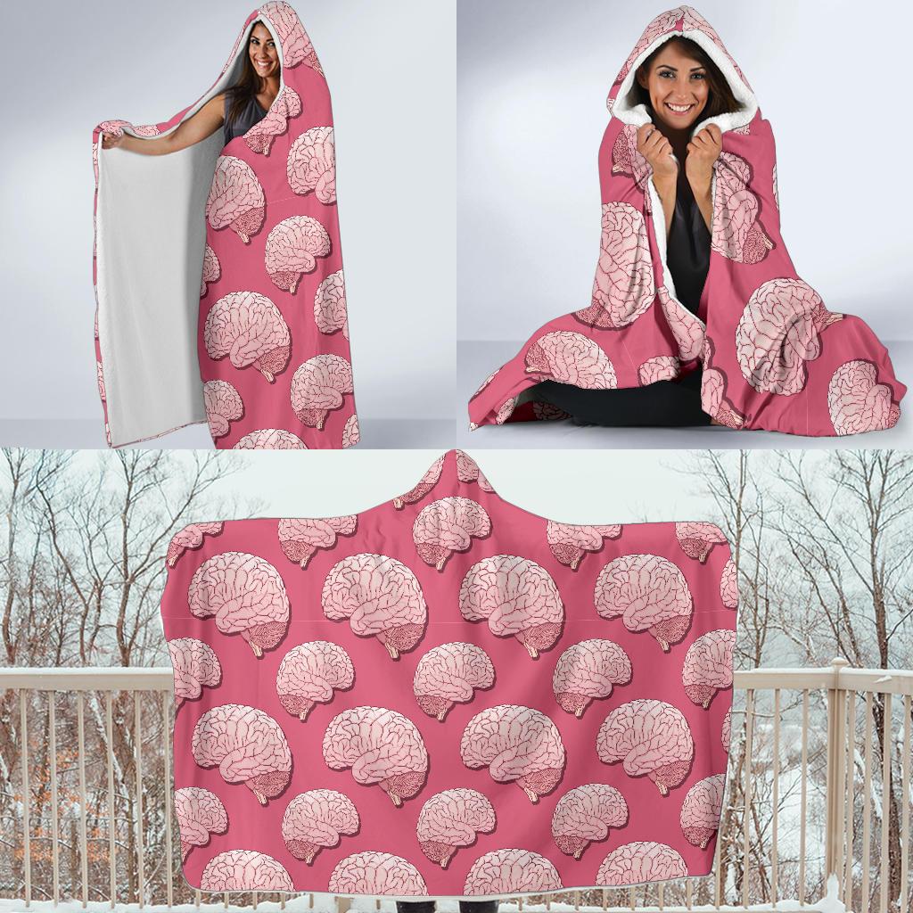 Brain Pink Pattern Print Hooded Blanket-grizzshop