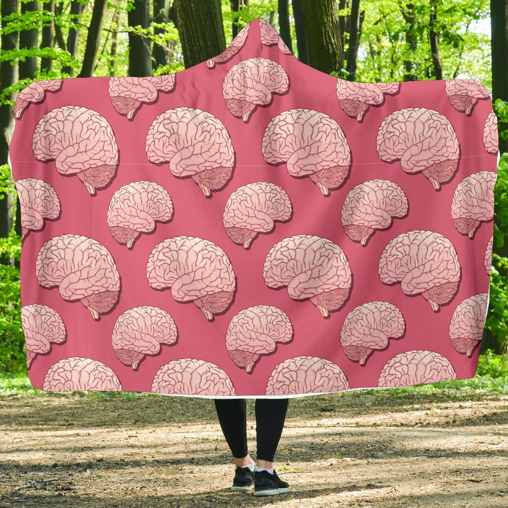 Brain Pink Pattern Print Hooded Blanket-grizzshop
