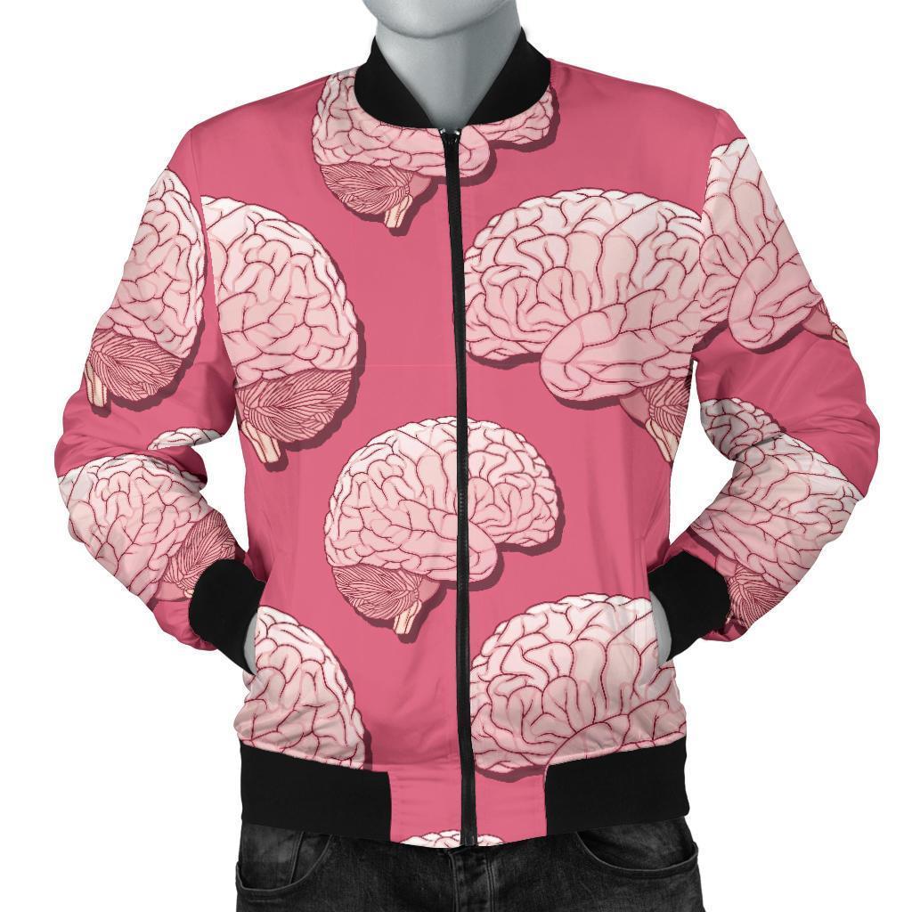 Brain Pink Pattern Print Men's Bomber Jacket-grizzshop
