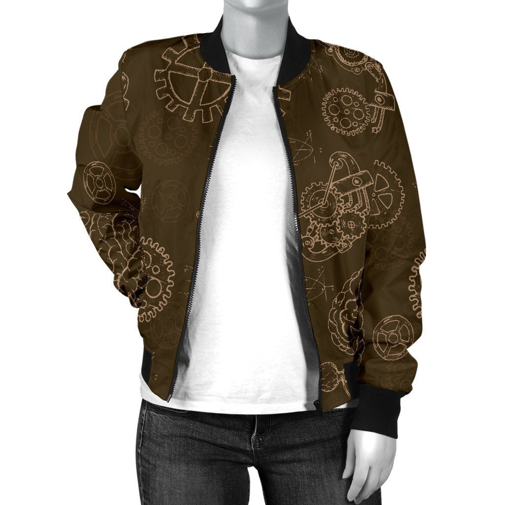 Brain Thinking Pattern Print Women Casual Bomber Jacket-grizzshop