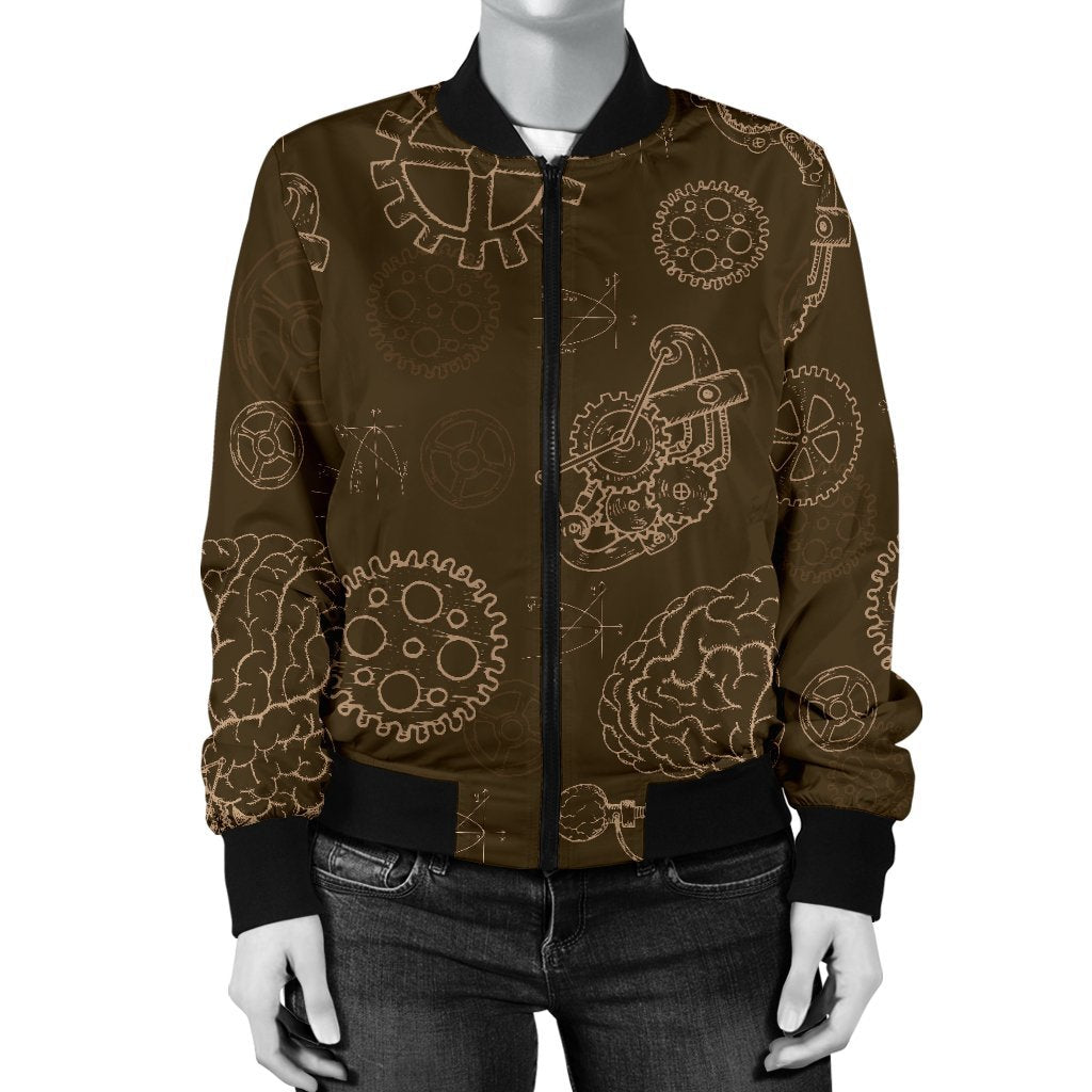 Brain Thinking Pattern Print Women Casual Bomber Jacket-grizzshop