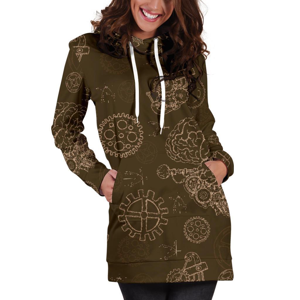 Brain Thinking Pattern Print Women Hoodie Dress-grizzshop