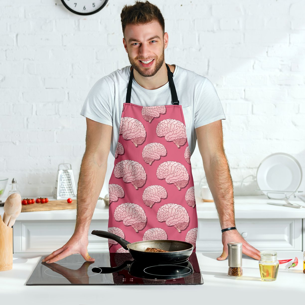 Brain Pink Pattern Print Men's Apron-grizzshop