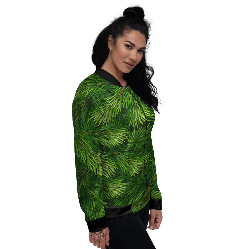 Branches Christmas Tree Print Women's Bomber Jacket-grizzshop