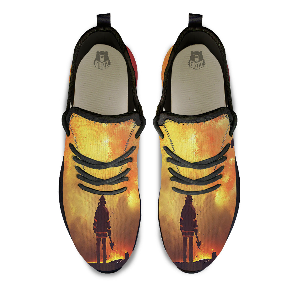 Brave Firefighter In The Fire Print Black Athletic Shoes-grizzshop