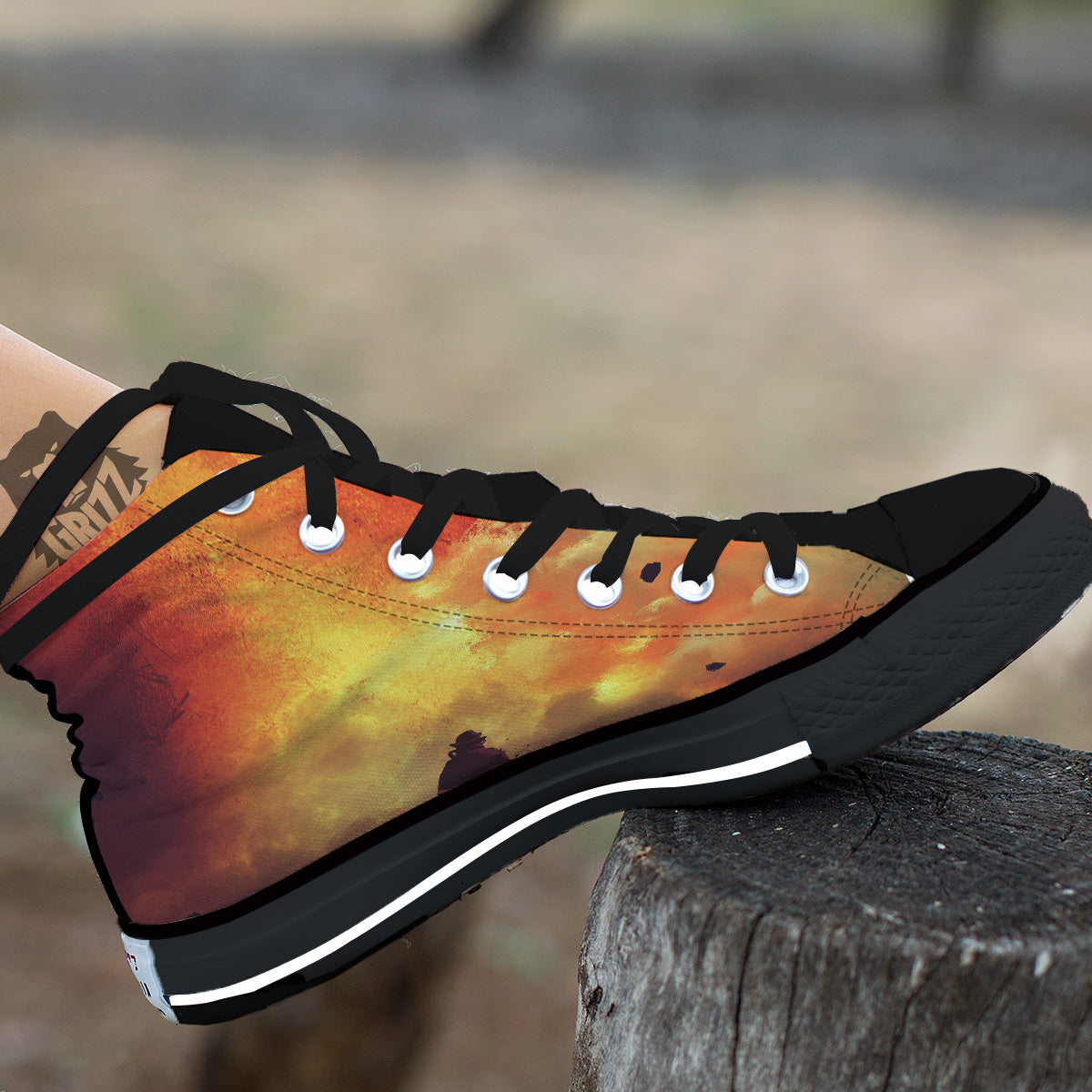 Brave Firefighter In The Fire Print Black High Top Shoes-grizzshop