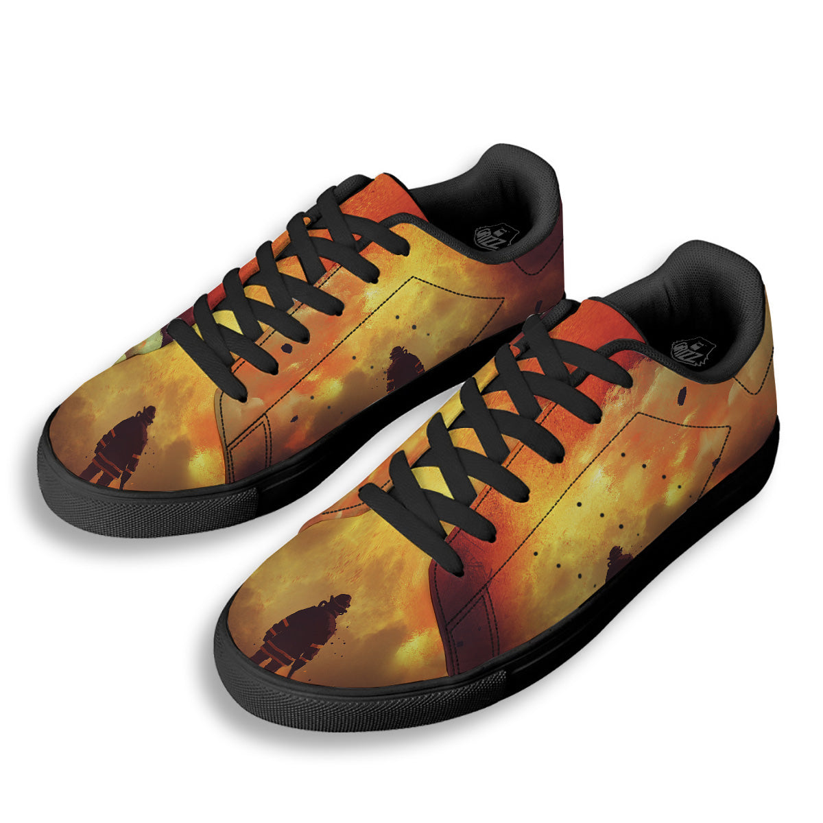 Brave Firefighter In The Fire Print Black Low Top Sneakers-grizzshop