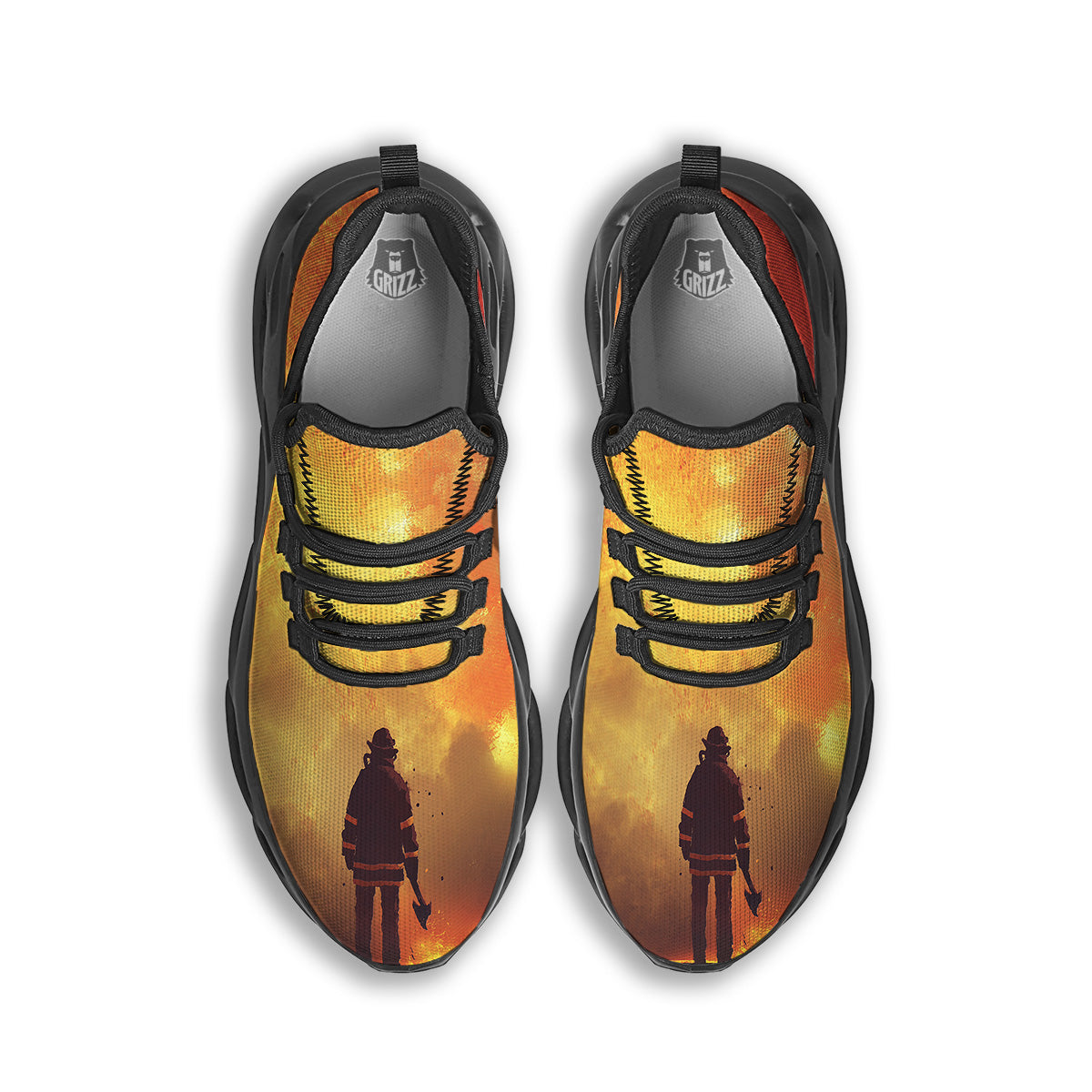 Brave Firefighter In The Fire Print Black Running Shoes-grizzshop