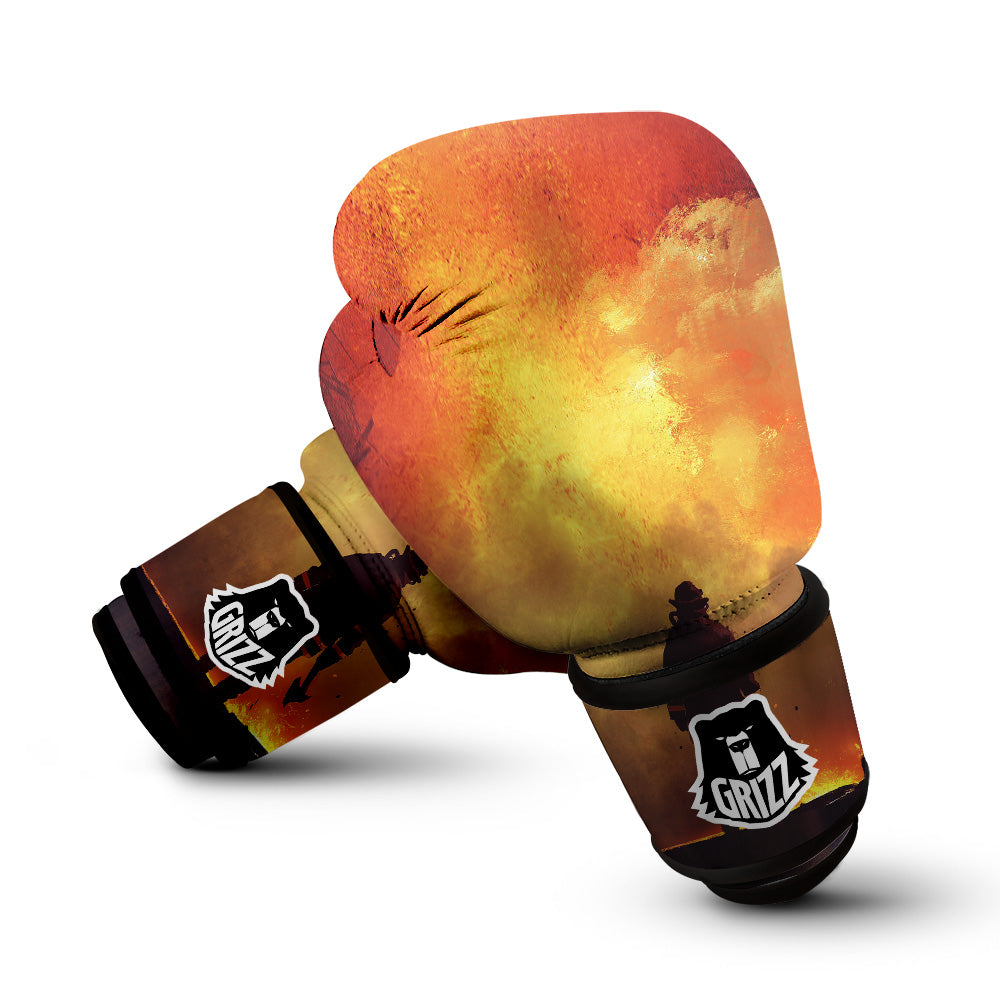 Brave Firefighter In The Fire Print Boxing Gloves-grizzshop