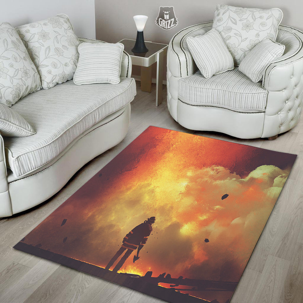 Brave Firefighter In The Fire Print Floor Mat-grizzshop