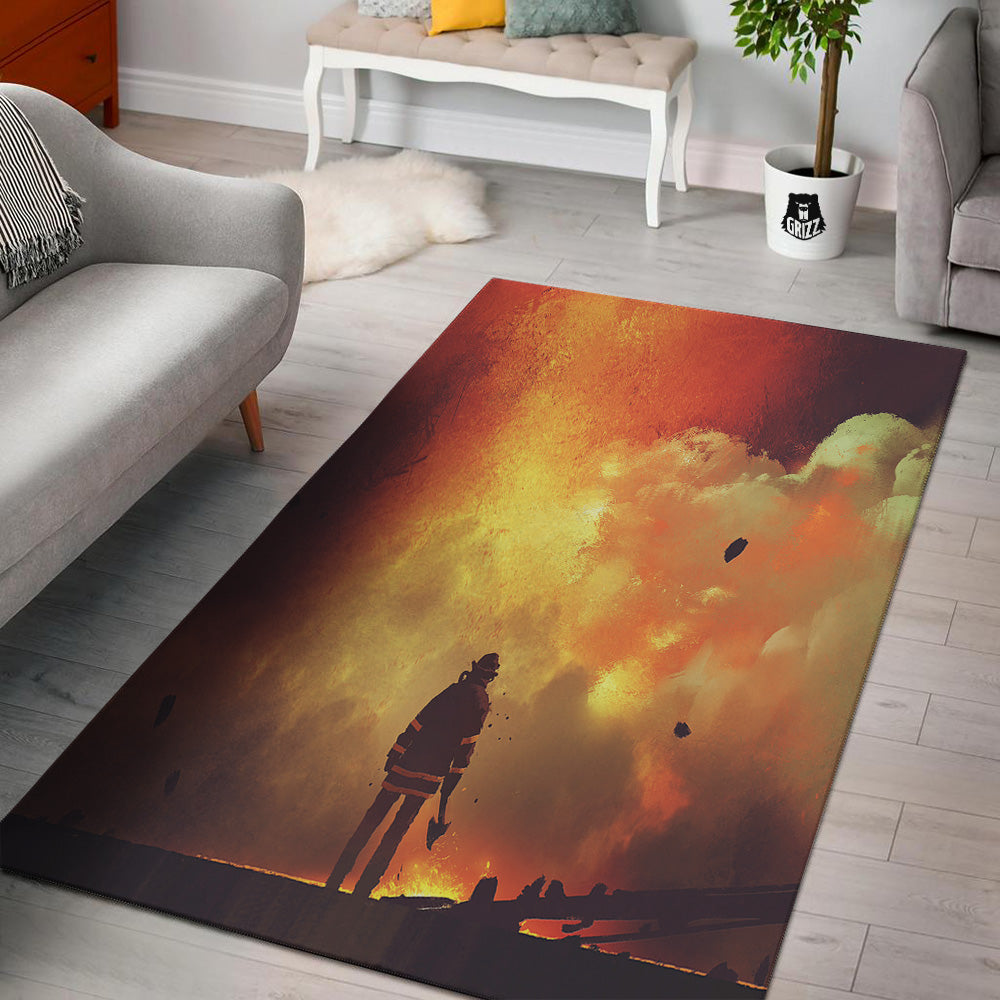 Brave Firefighter In The Fire Print Floor Mat-grizzshop