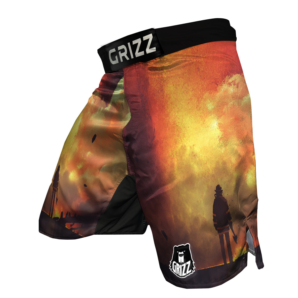 Brave Firefighter In The Fire Print MMA Shorts-grizzshop