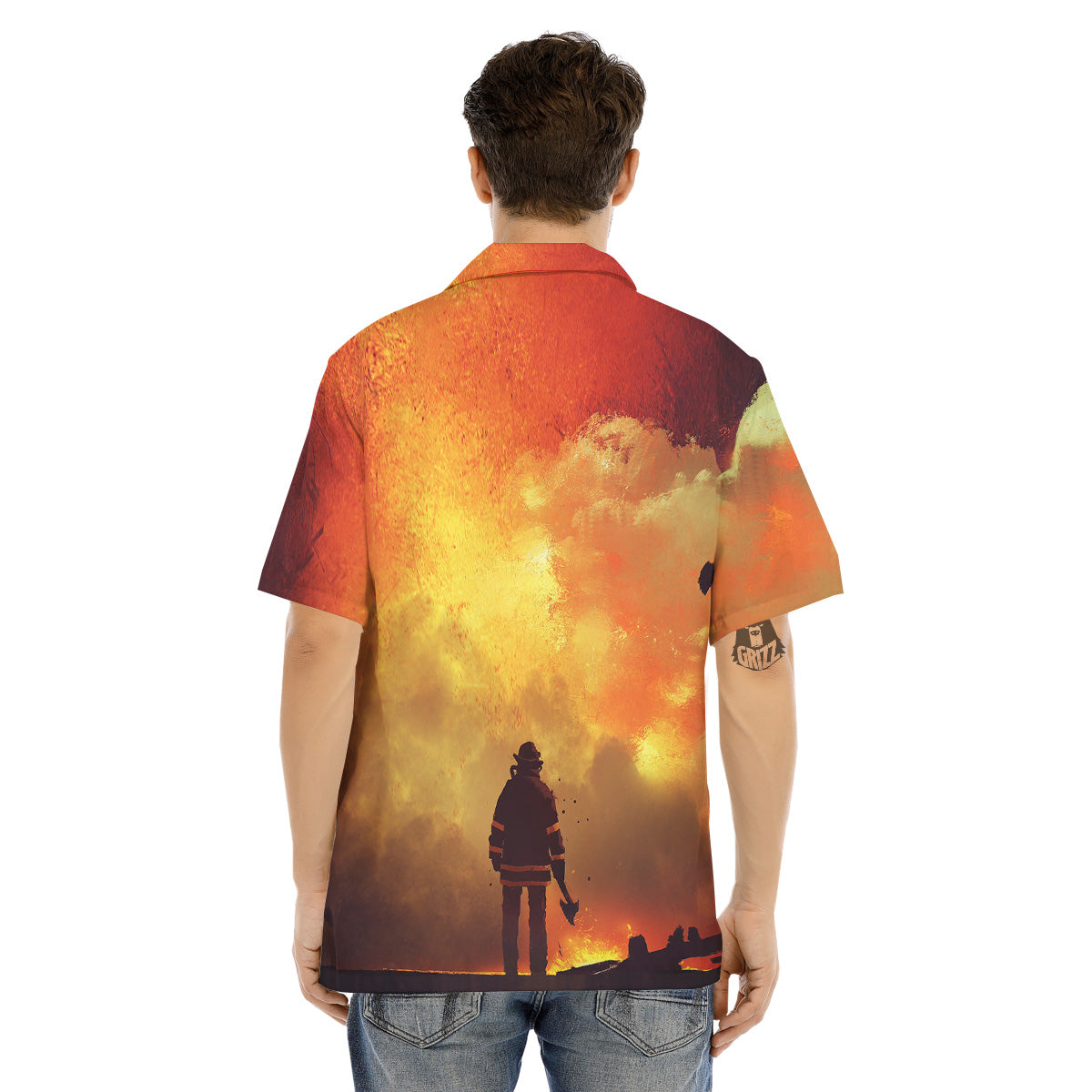 Brave Firefighter In The Fire Print Men's Hawaiian Shirt-grizzshop