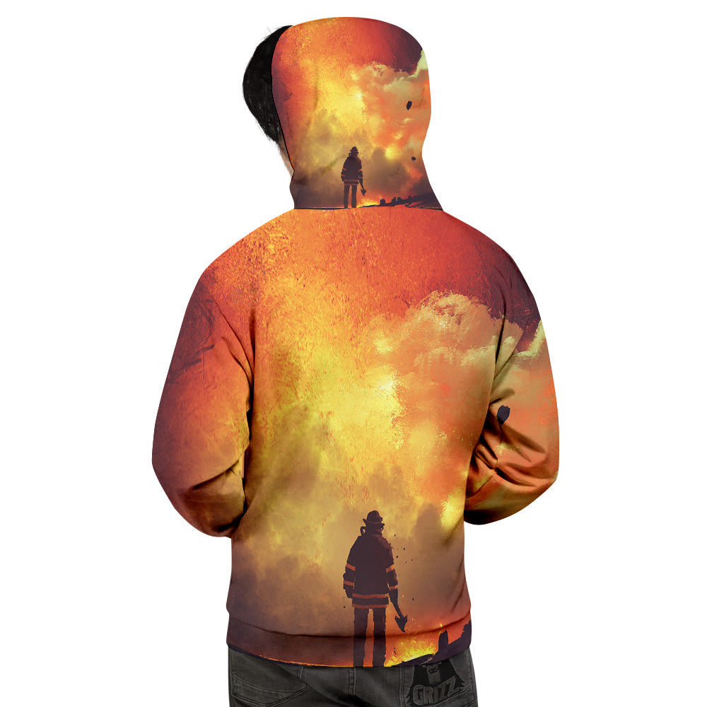 Brave Firefighter In The Fire Print Men's Hoodie-grizzshop