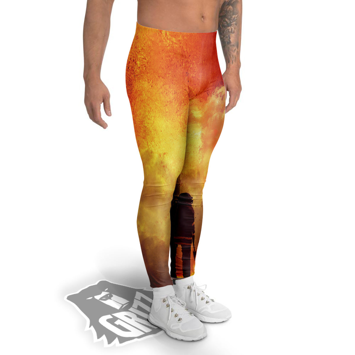 Brave Firefighter In The Fire Print Men's Leggings-grizzshop