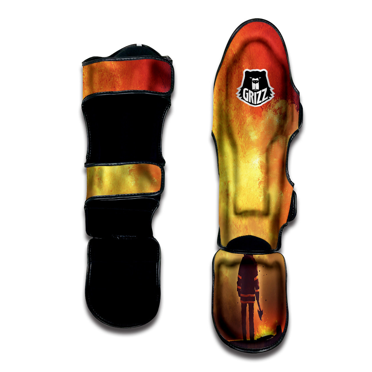 Brave Firefighter In The Fire Print Muay Thai Shin Guards-grizzshop