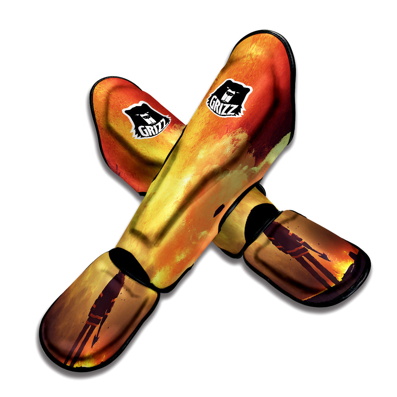 Brave Firefighter In The Fire Print Muay Thai Shin Guards-grizzshop