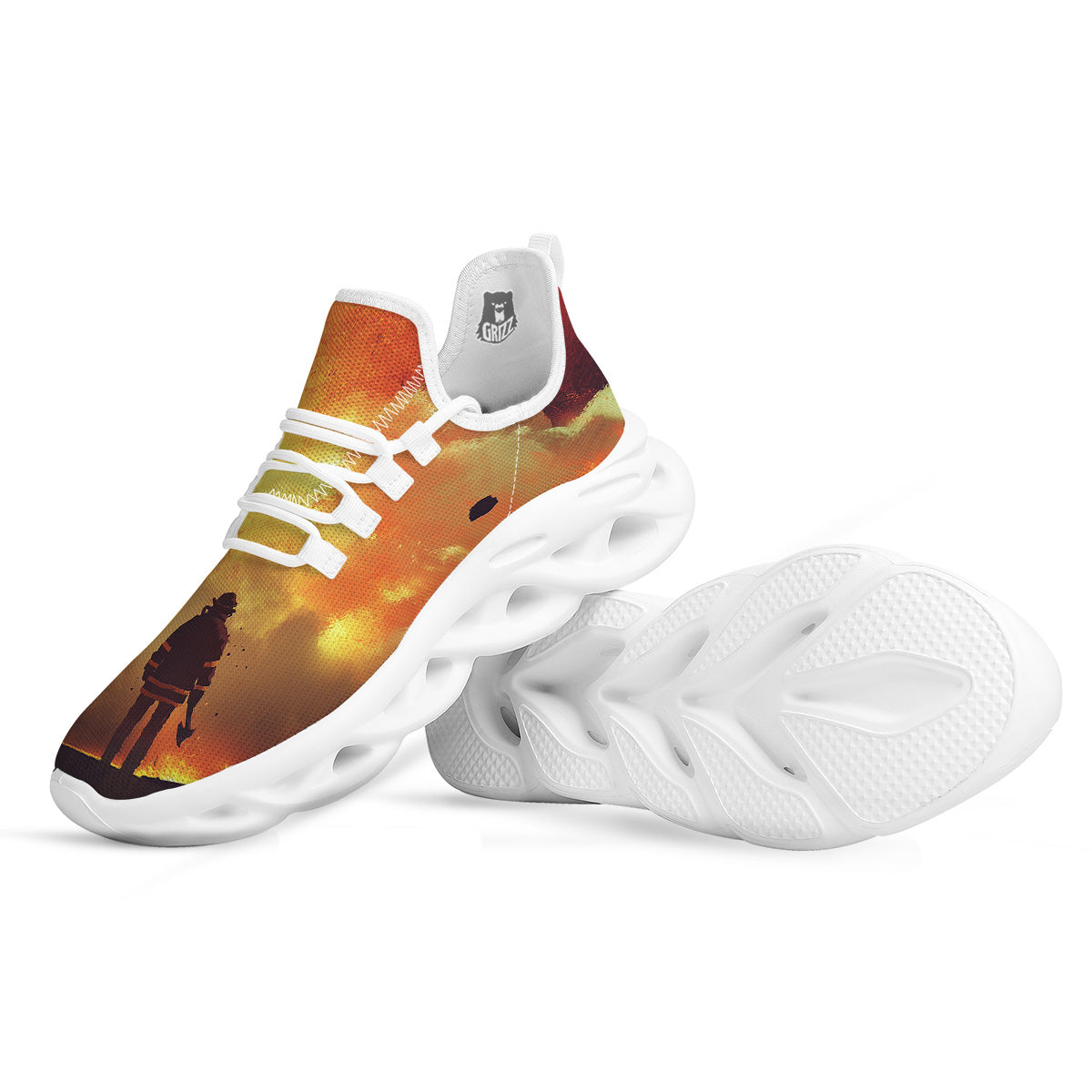 Brave Firefighter In The Fire Print White Running Shoes-grizzshop