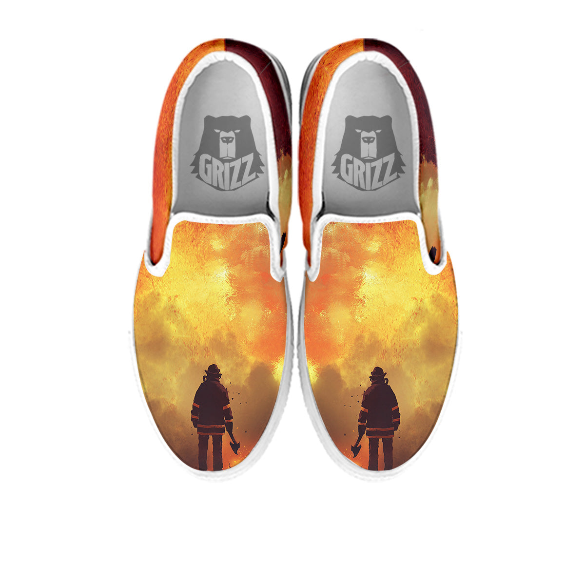 Brave Firefighter In The Fire Print White Slip On Shoes-grizzshop