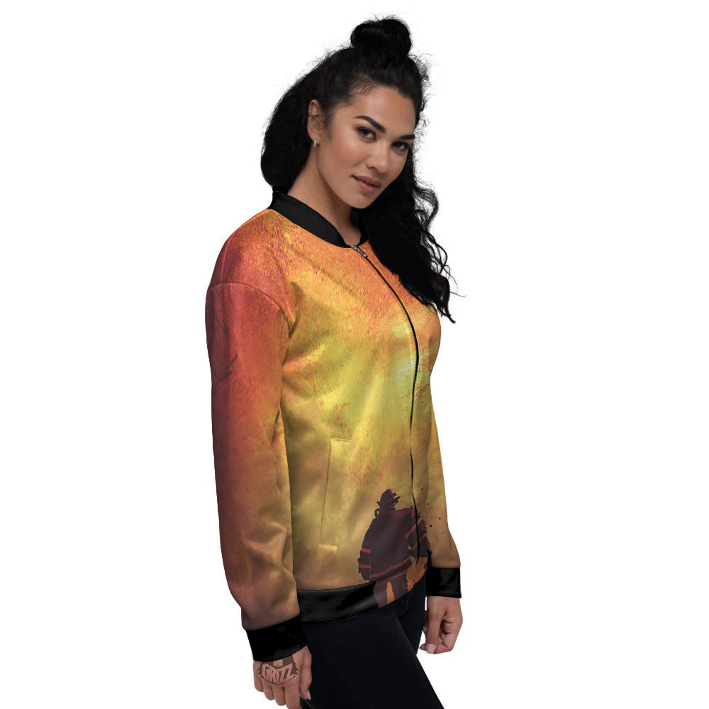 Brave Firefighter In The Fire Print Women's Bomber Jacket-grizzshop