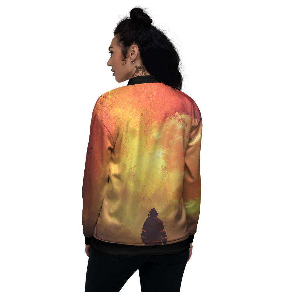 Brave Firefighter In The Fire Print Women's Bomber Jacket-grizzshop