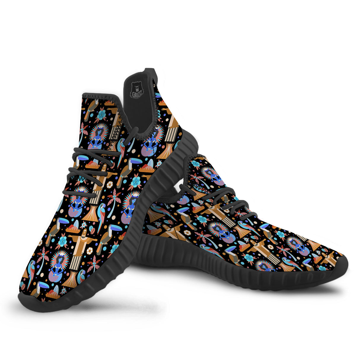 Brazil Symbols Country Print Pattern Black Walking Shoes-grizzshop
