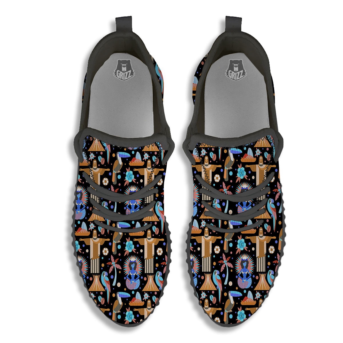 Brazil Symbols Country Print Pattern Black Walking Shoes-grizzshop
