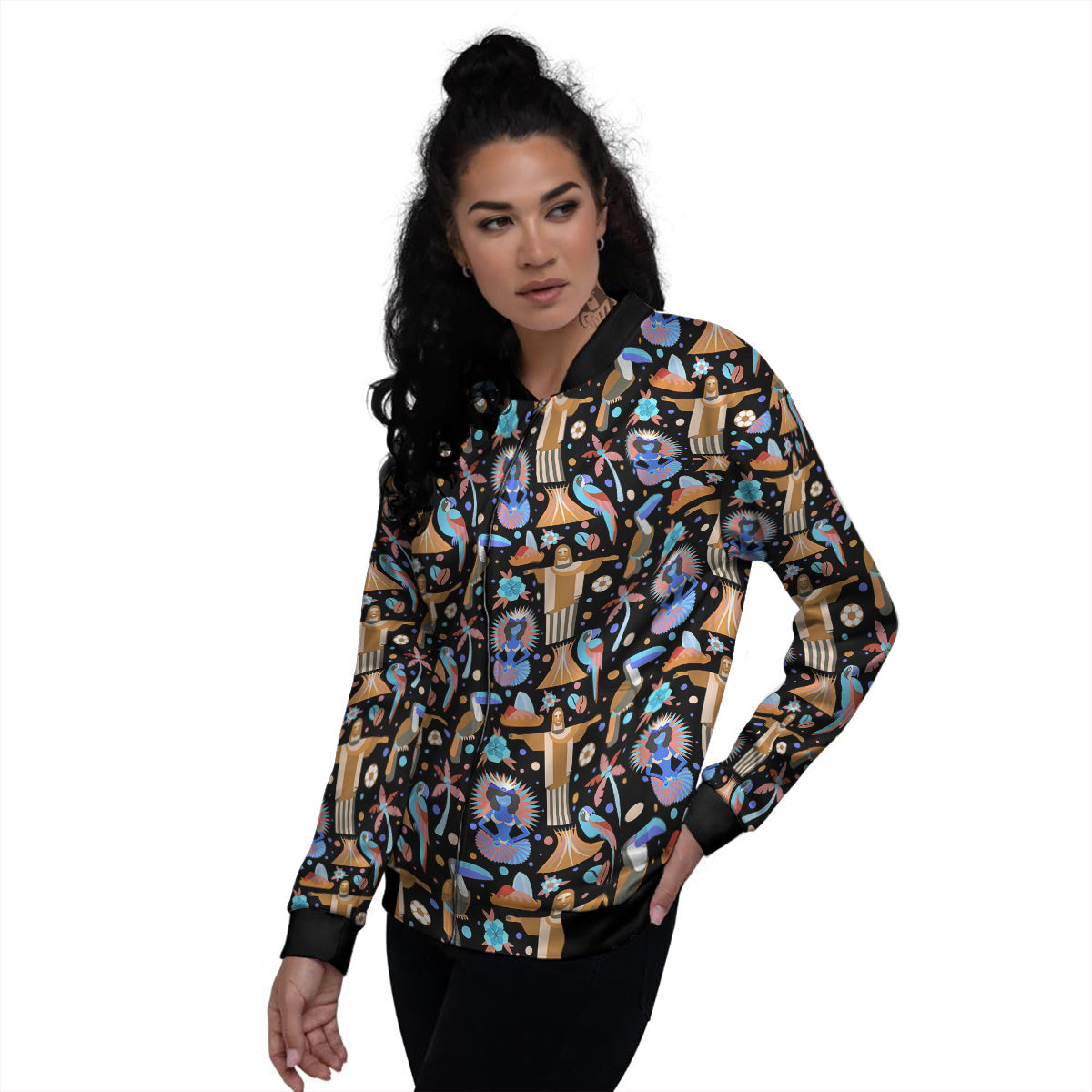Brazil Symbols Country Print Pattern Women's Bomber Jacket-grizzshop