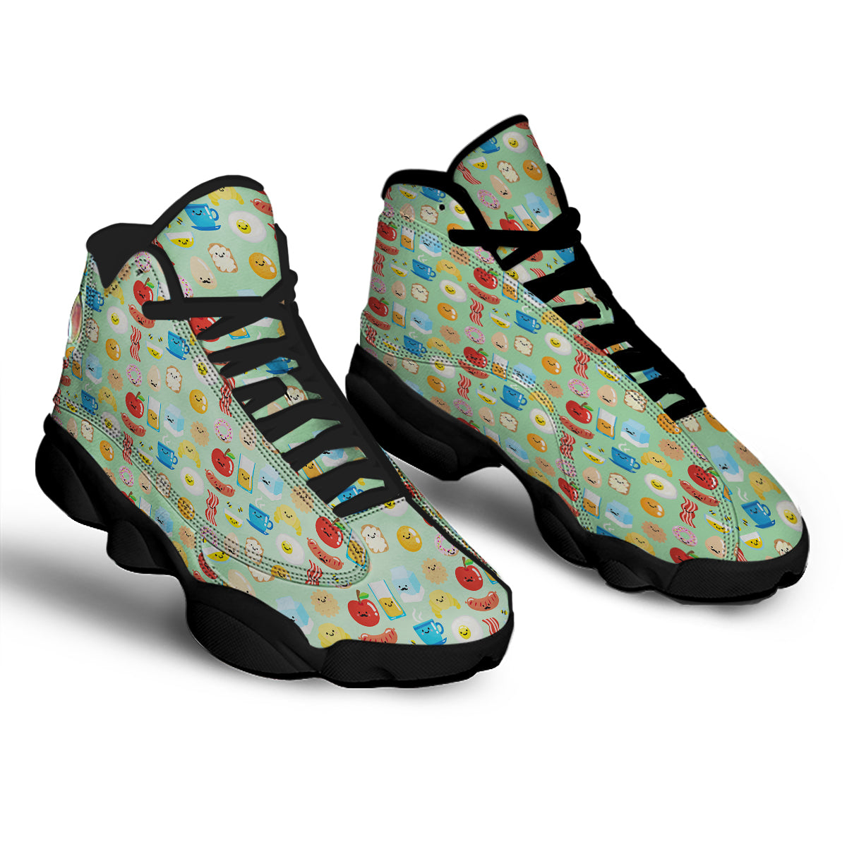 Breakfast Cartoon Print Pattern Black Basketball Shoes-grizzshop