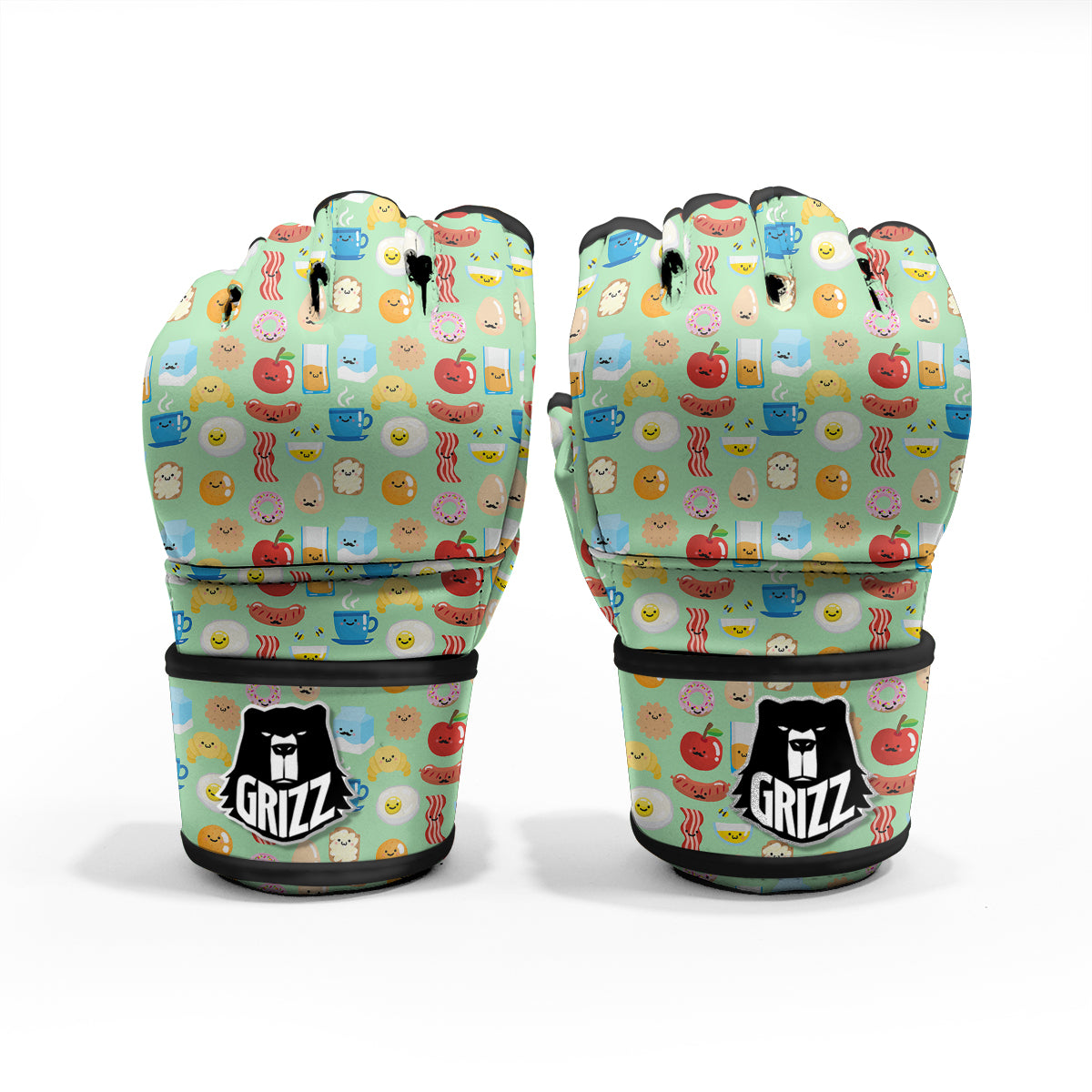 Breakfast Cartoon Print Pattern MMA Gloves-grizzshop