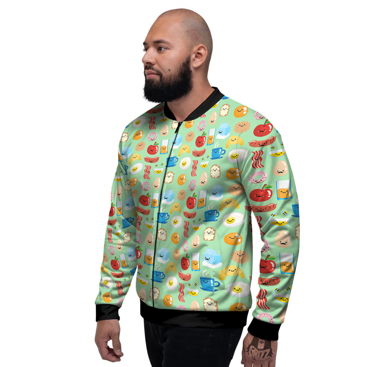 Breakfast Cartoon Print Pattern Men's Bomber Jacket-grizzshop