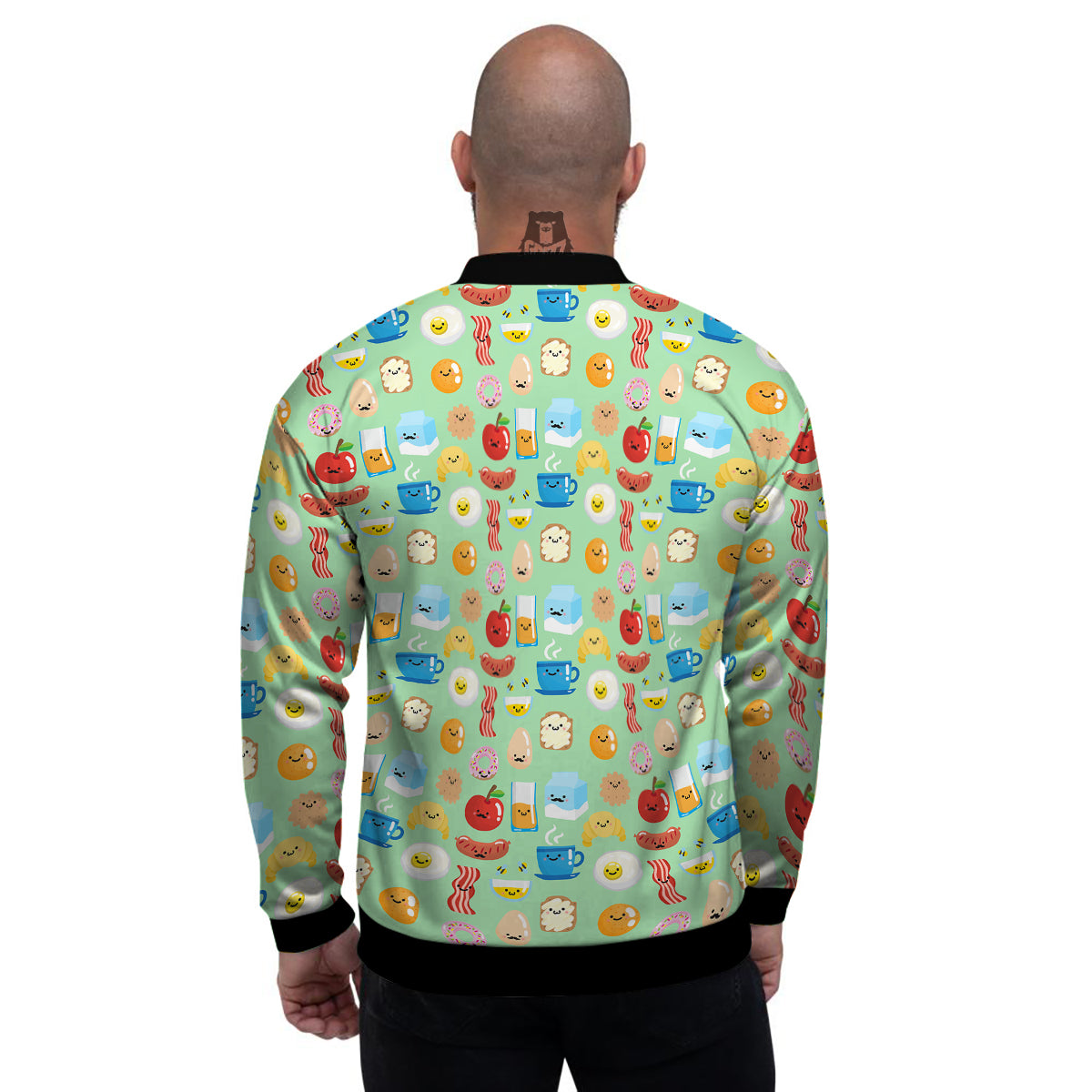 Breakfast Cartoon Print Pattern Men's Bomber Jacket-grizzshop