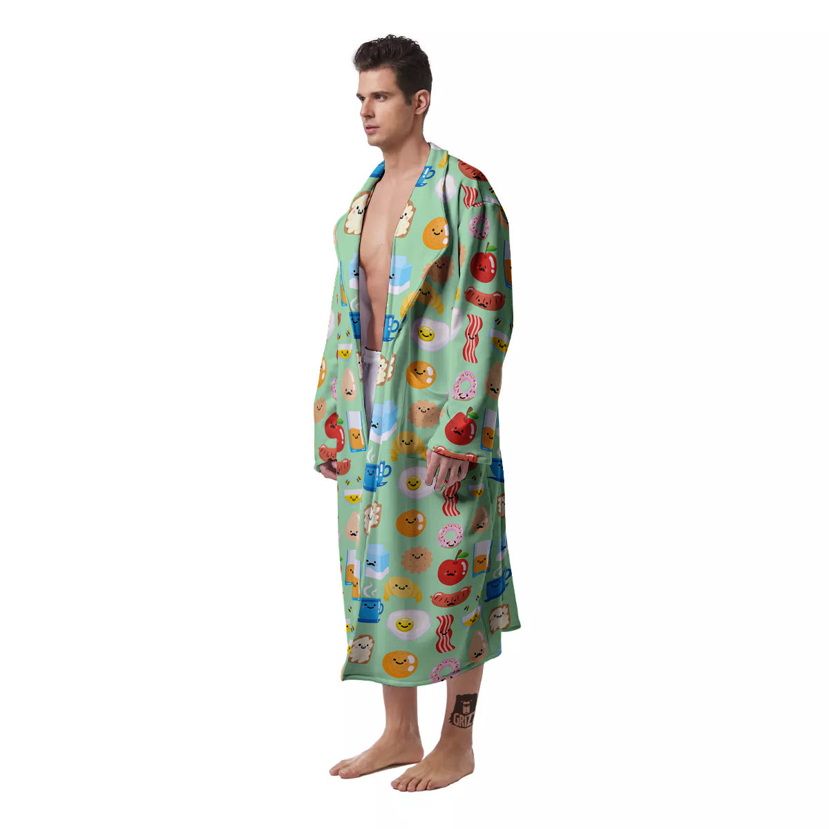 Breakfast Cartoon Print Pattern Men's Robe-grizzshop