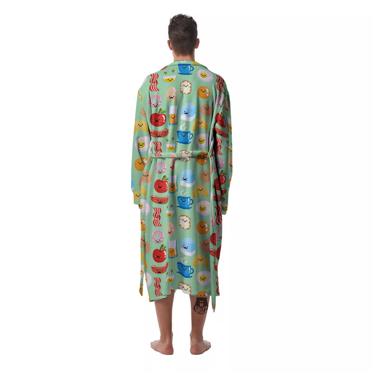 Breakfast Cartoon Print Pattern Men's Robe-grizzshop