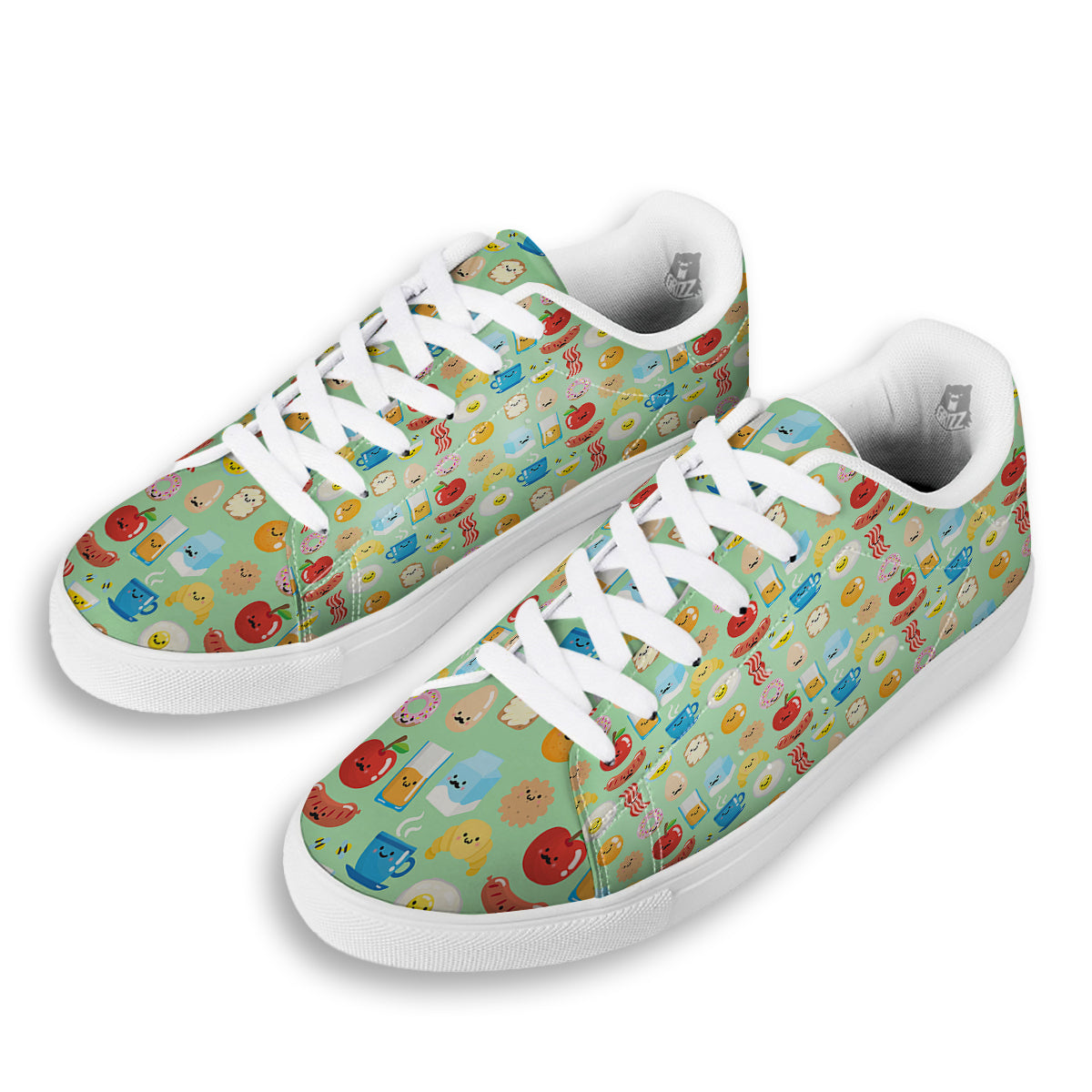 Breakfast Cartoon Print Pattern White Low Top Sneakers-grizzshop