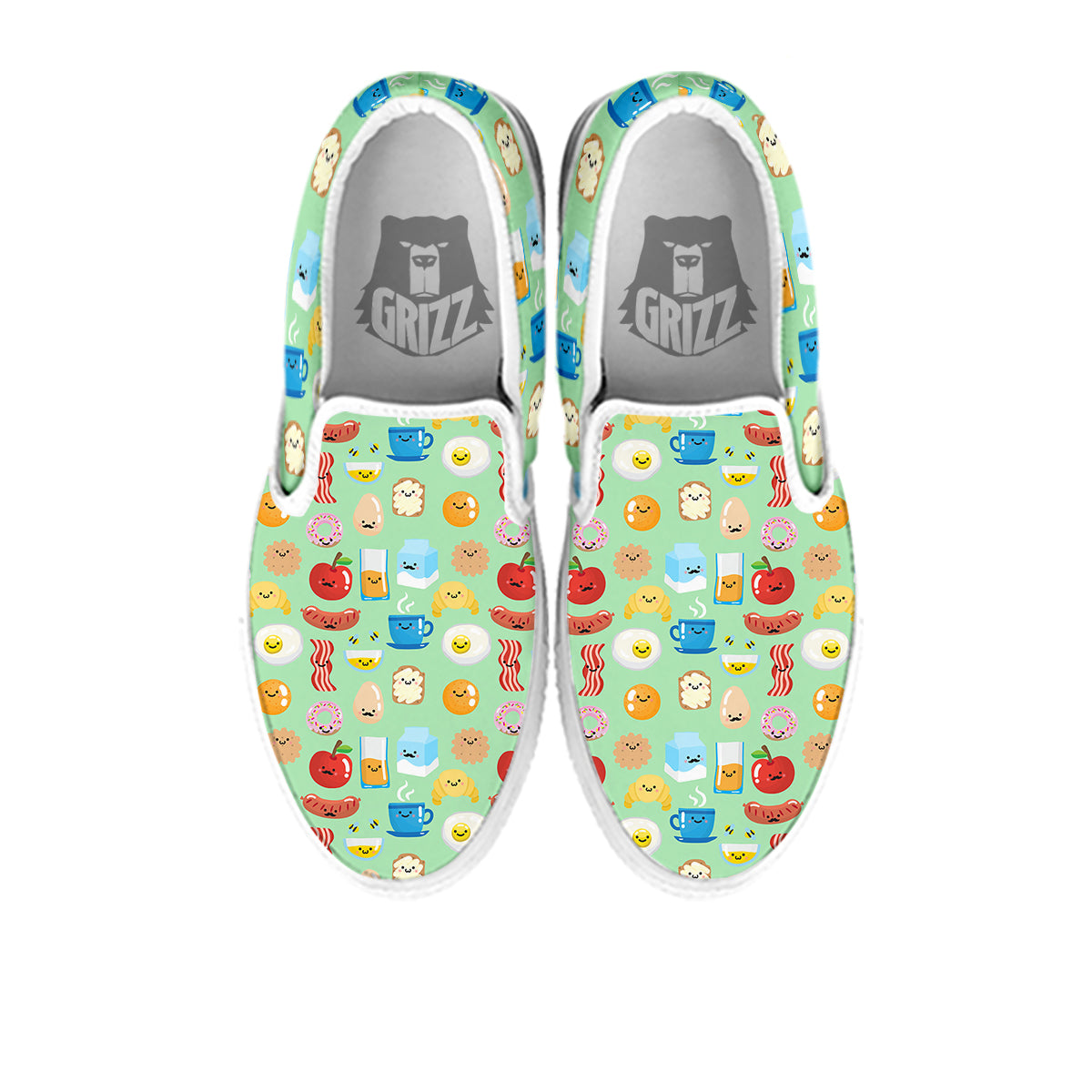 Breakfast Cartoon Print Pattern White Slip On Shoes-grizzshop