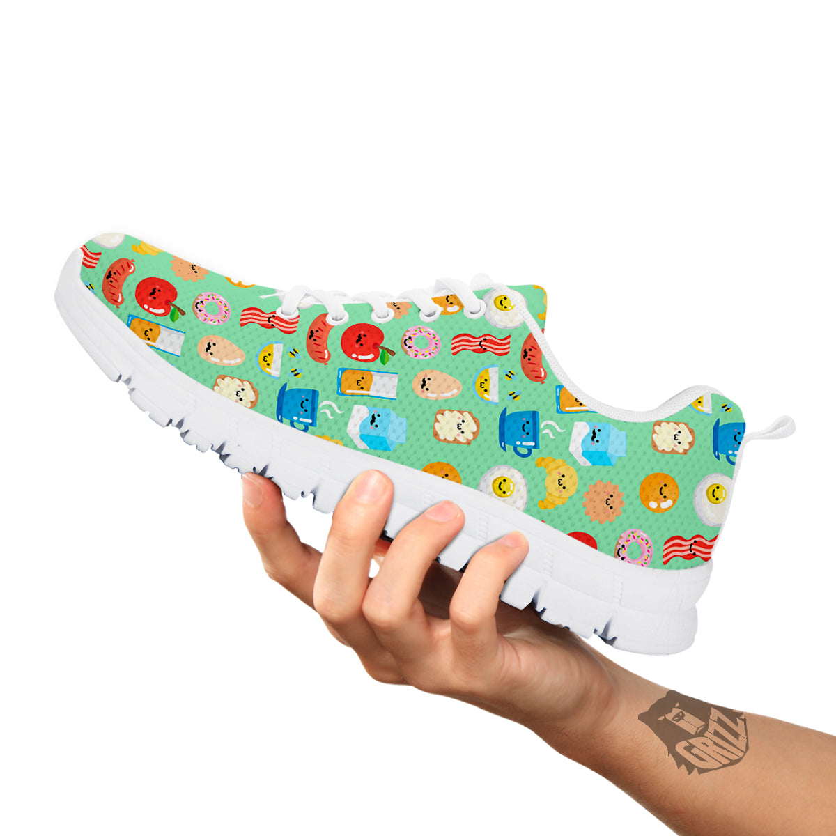 Breakfast Cartoon Print Pattern White Sneaker-grizzshop