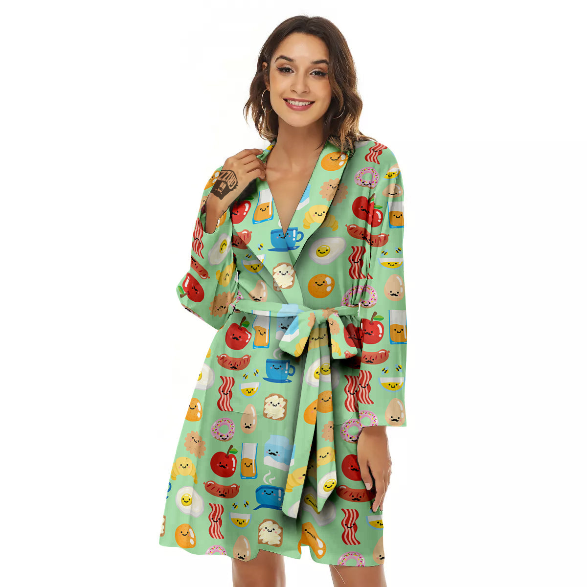 Breakfast Cartoon Print Pattern Women's Robe-grizzshop