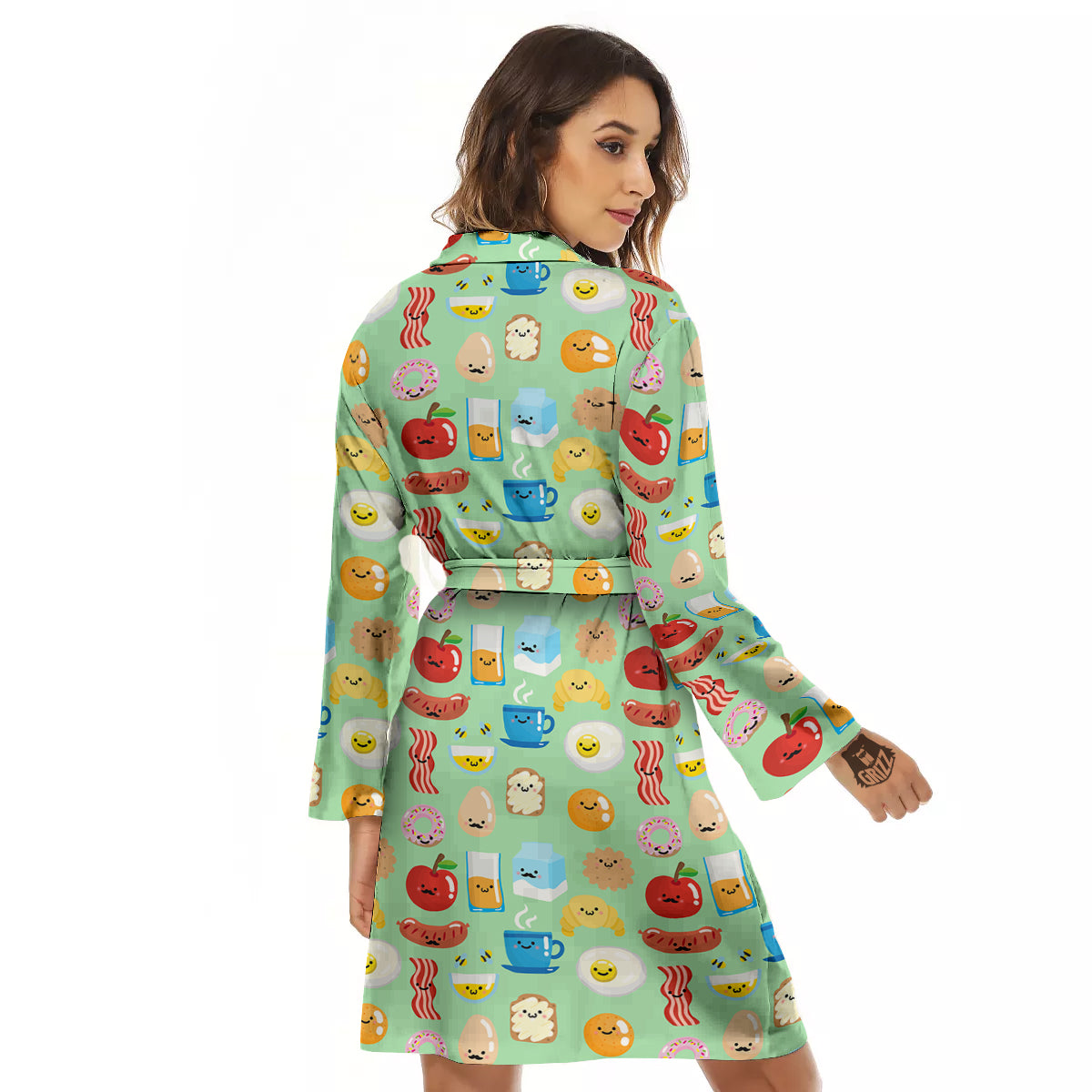 Breakfast Cartoon Print Pattern Women's Robe-grizzshop
