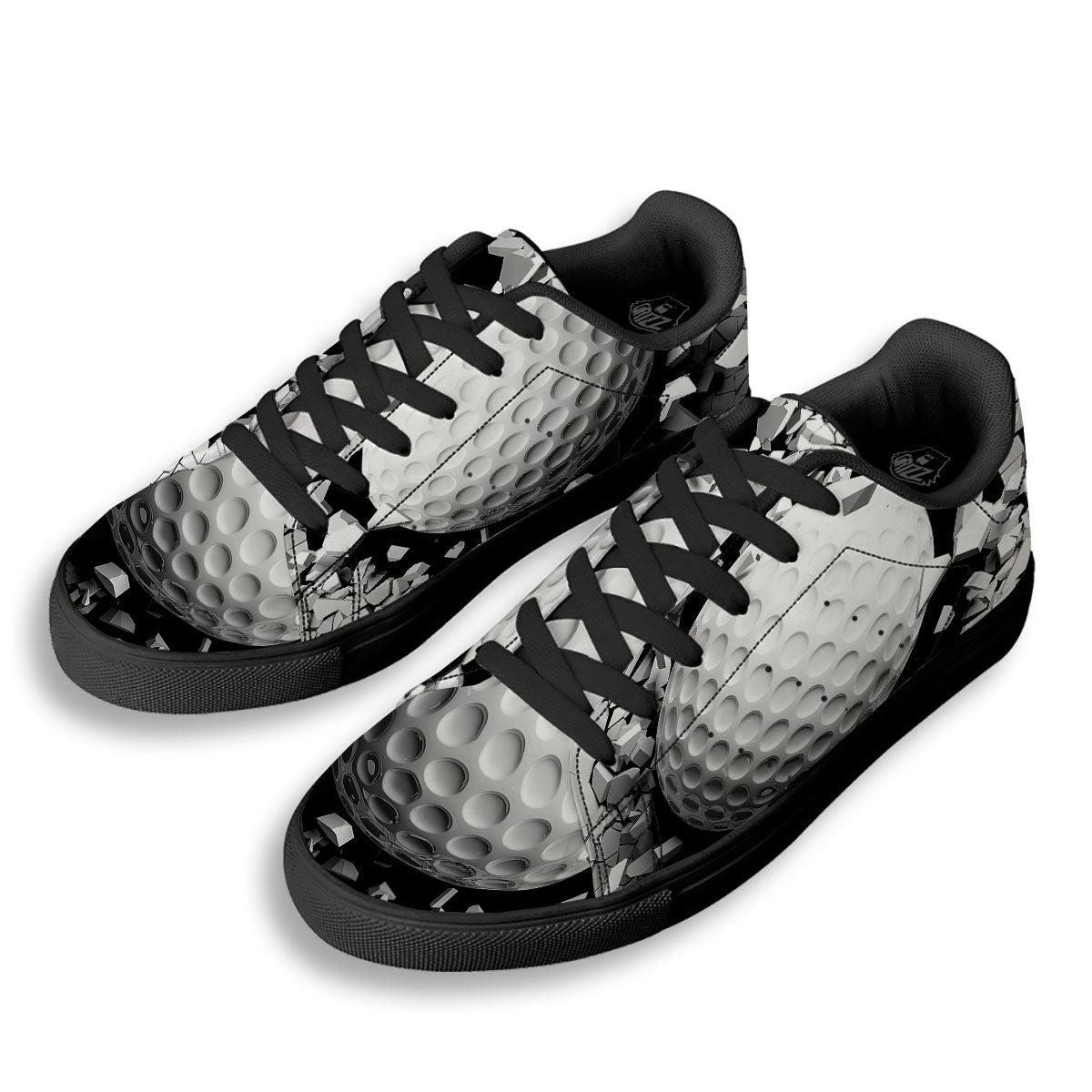 Breaking Wall Golf Ball Print Black Low Top Sneakers-grizzshop