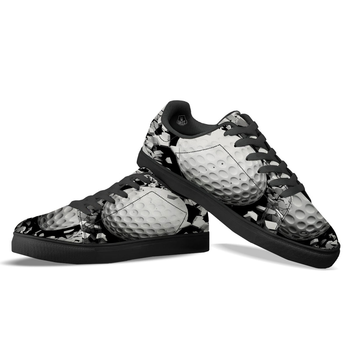 Breaking Wall Golf Ball Print Black Low Top Sneakers-grizzshop