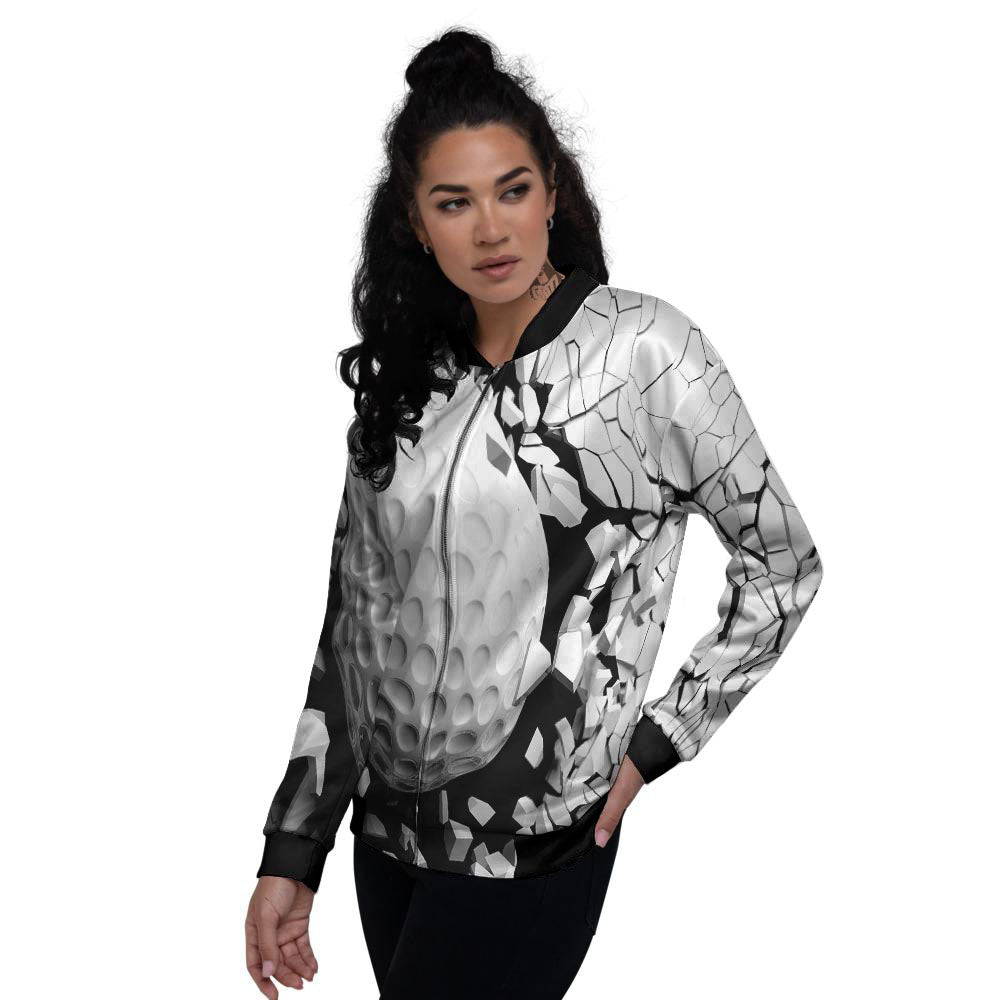 Breaking Wall Golf Ball Print Women's Bomber Jacket-grizzshop