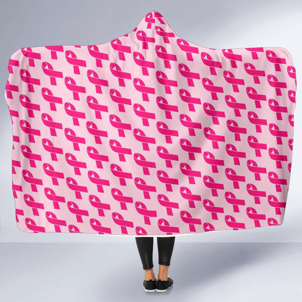 Breast Cancer Awareness Pink Ribbon Print Pattern Hooded Blanket-grizzshop