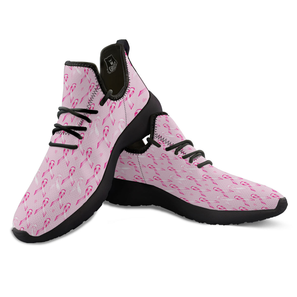 Breast Cancer Awareness Print Pattern Black Athletic Shoes-grizzshop