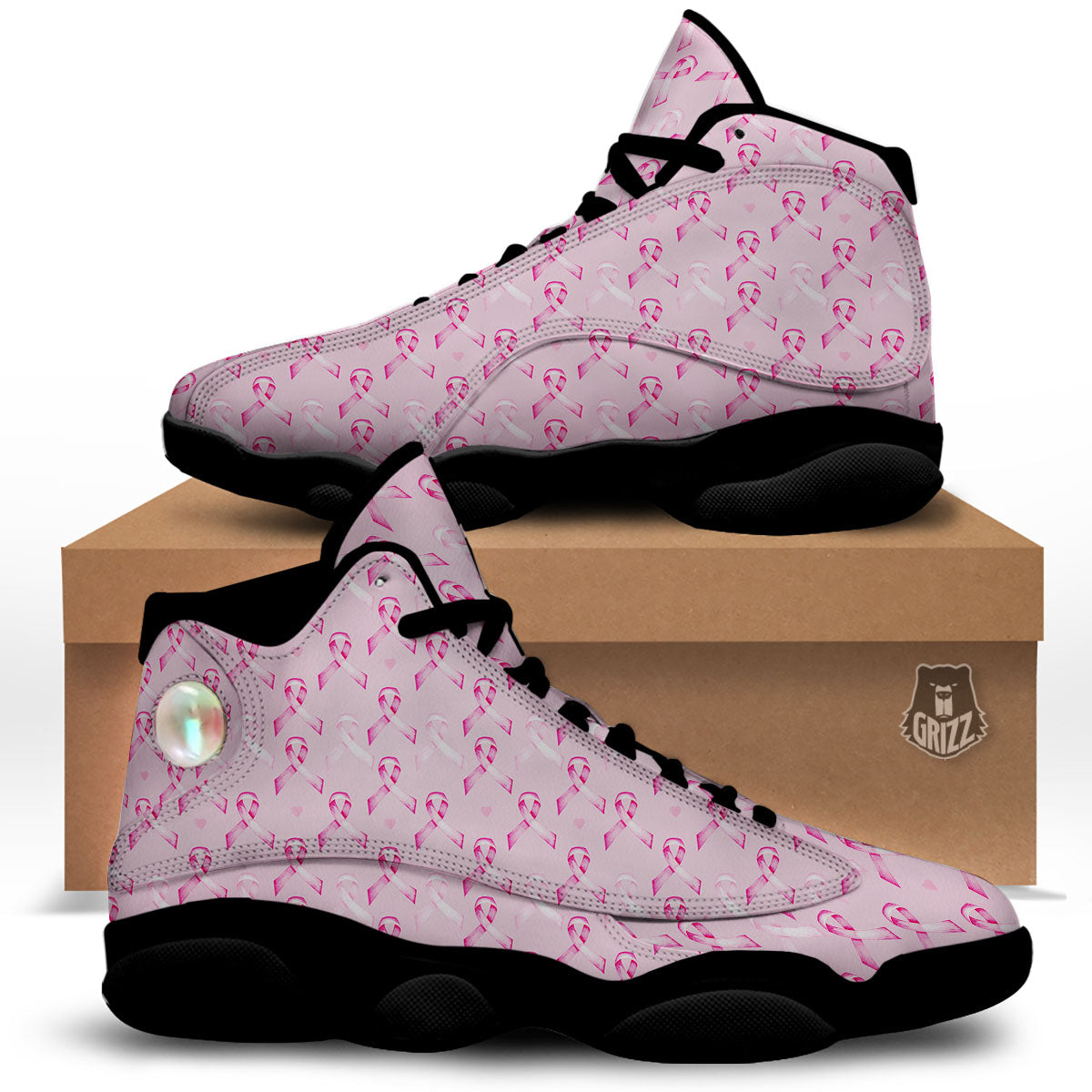 Breast Cancer Awareness Print Pattern Black Basketball Shoes-grizzshop